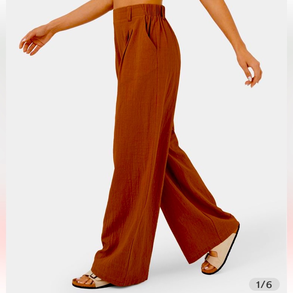 Halara High Waisted Plicated Side Pocket Wide Leg Solid Casual Cotton Pants